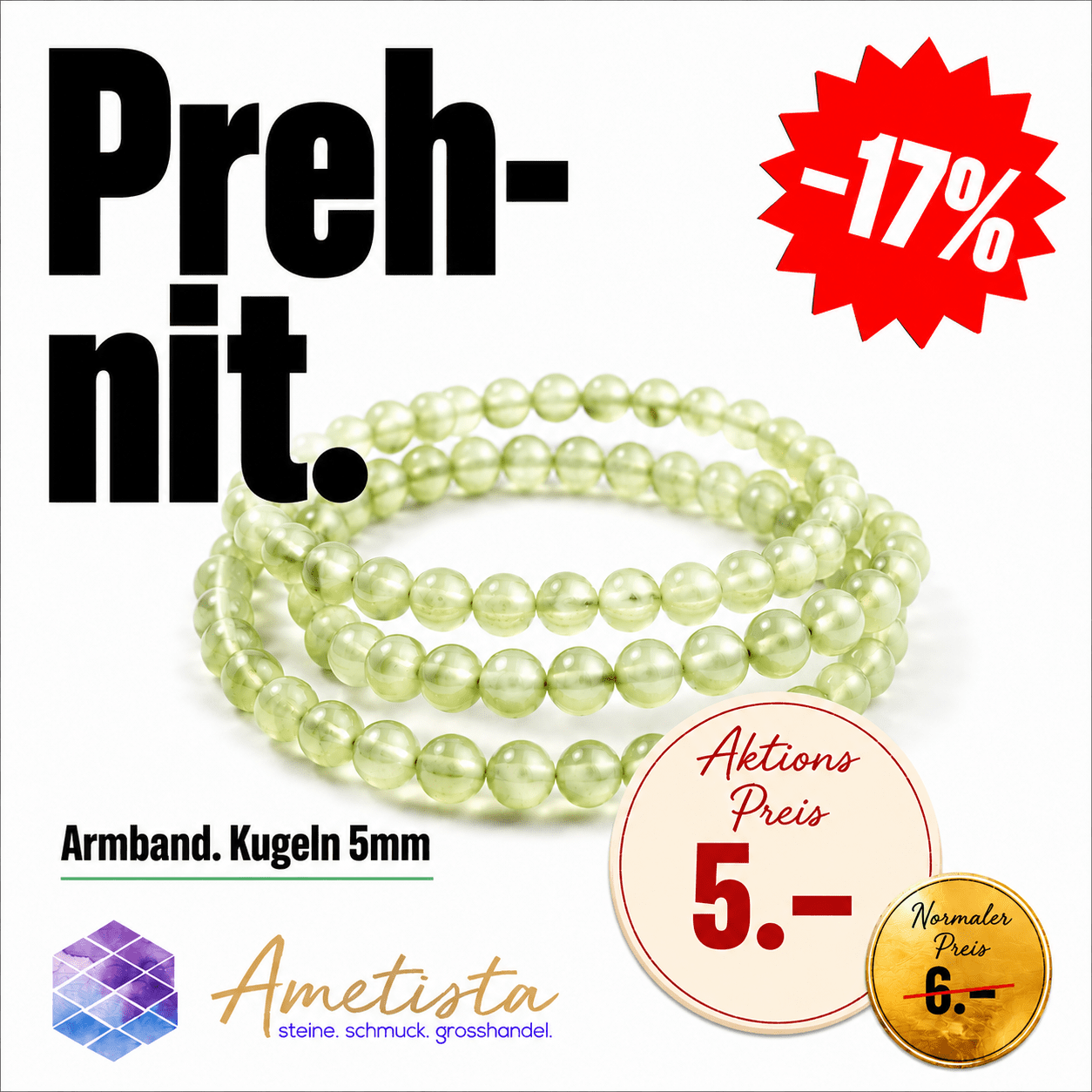 Prehnit Kugeln 5-6mm Armband