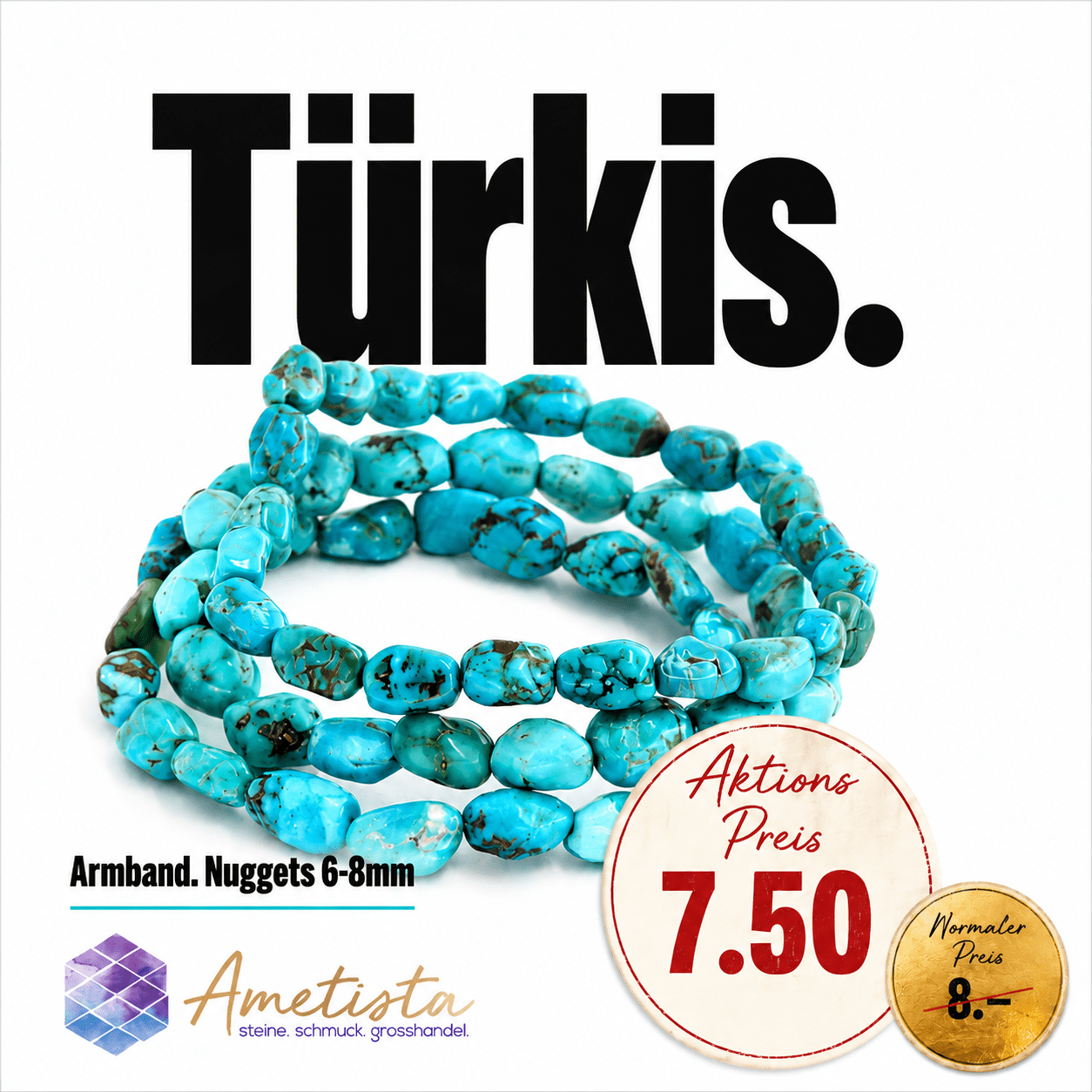 Türkis Nuggets  6-8mm Armband