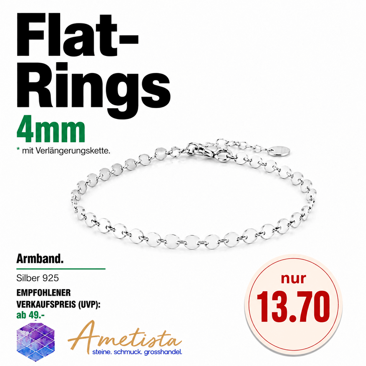 "Flat-Rings 4mm". Armband. Silber 925