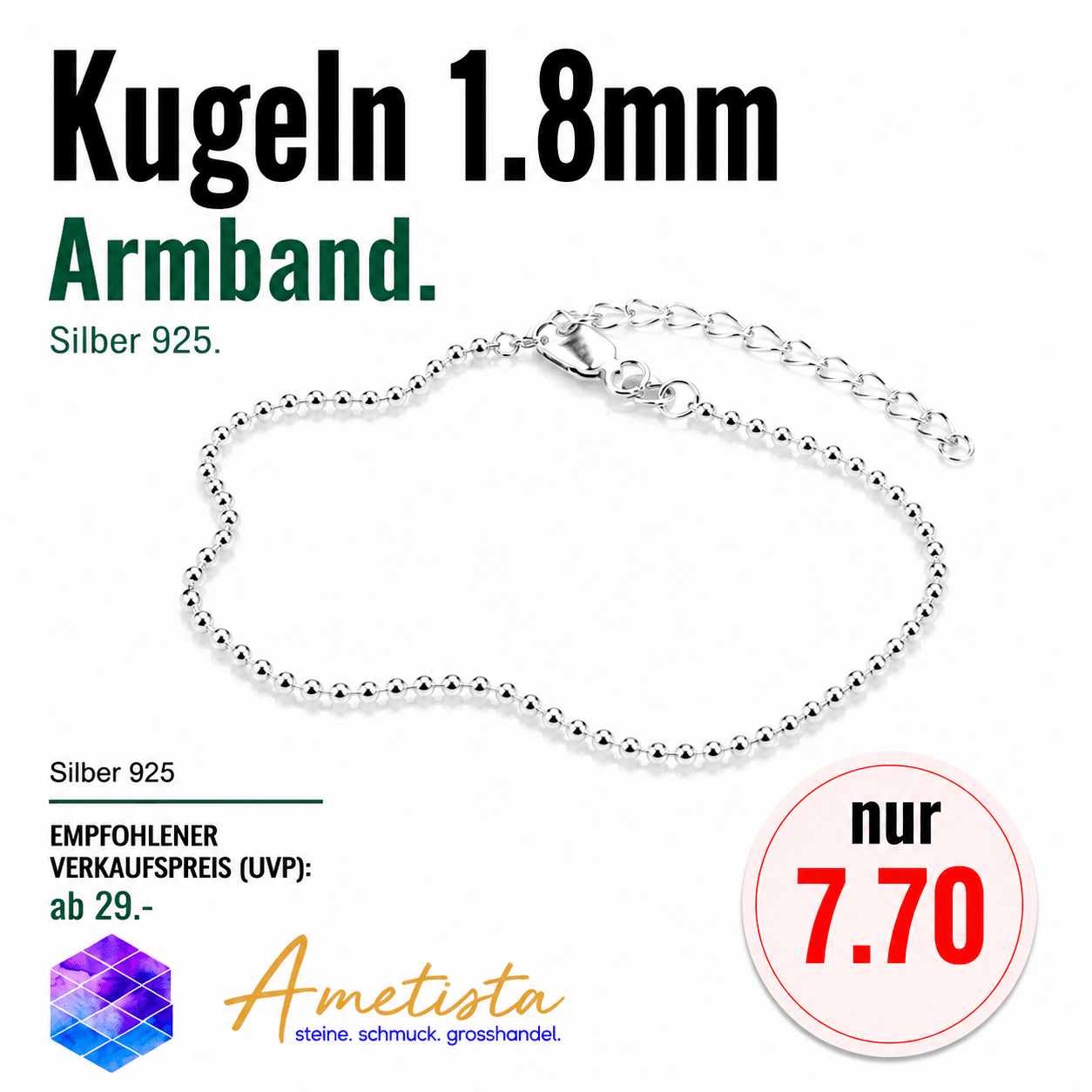"Kugeln 1.8mm". Armband. Silber 925