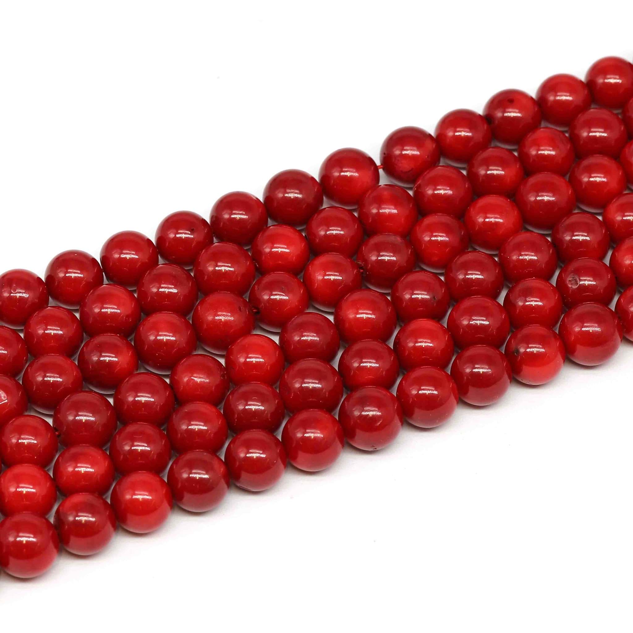 Koralle Kugeln  8mm Strang (rot gefärbt)