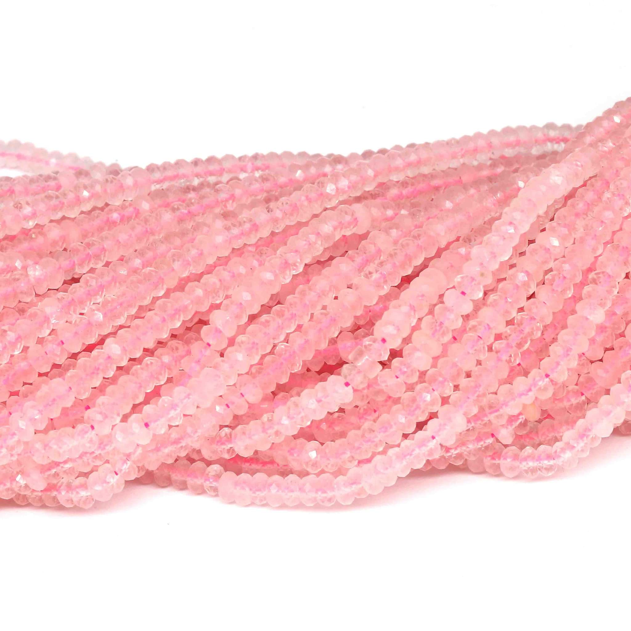 Rosenquarz fac. Button  4mm Strang, Extra