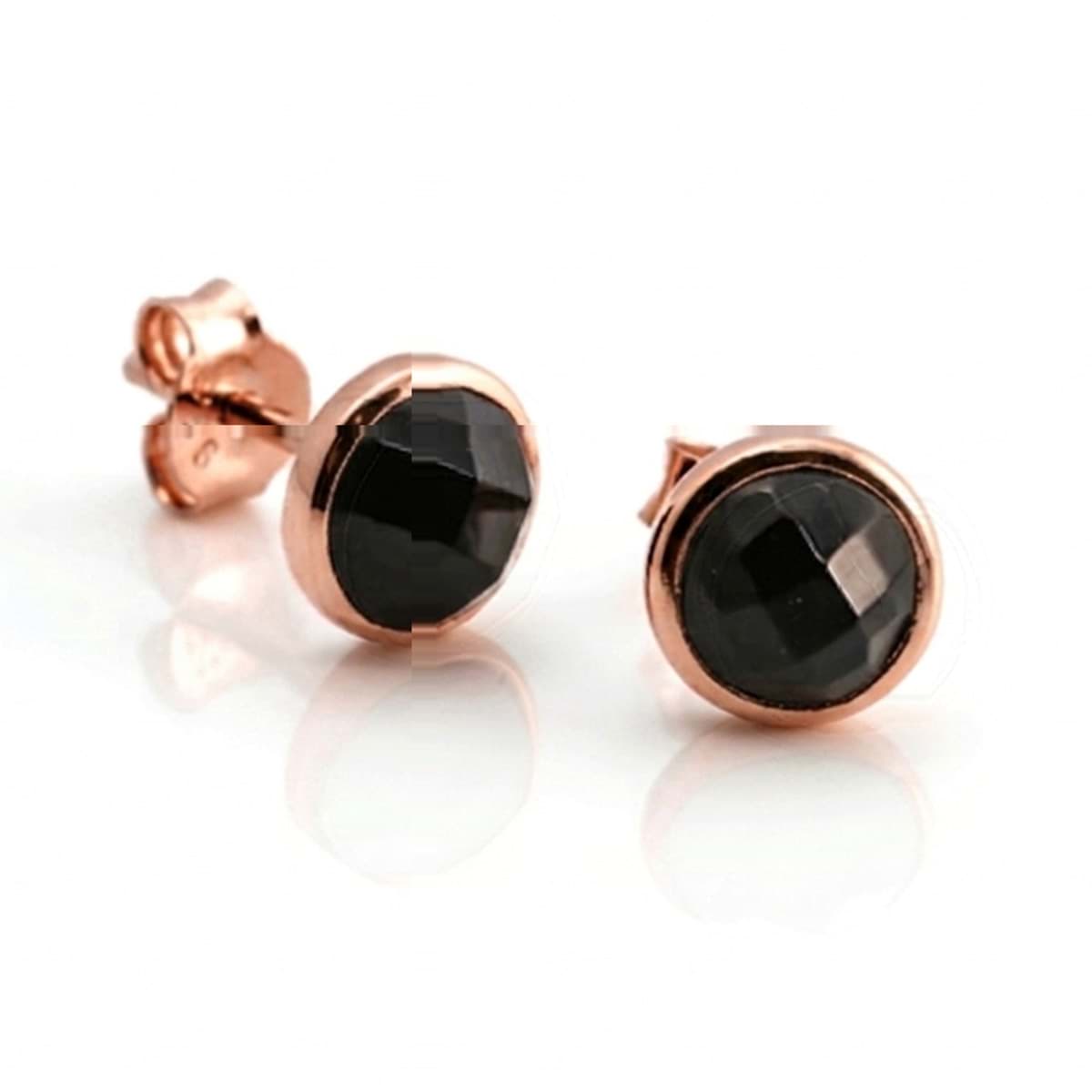 "Cabochon sfaccettato". Onice. Orecchini. Argento 925 placcato oro rosa