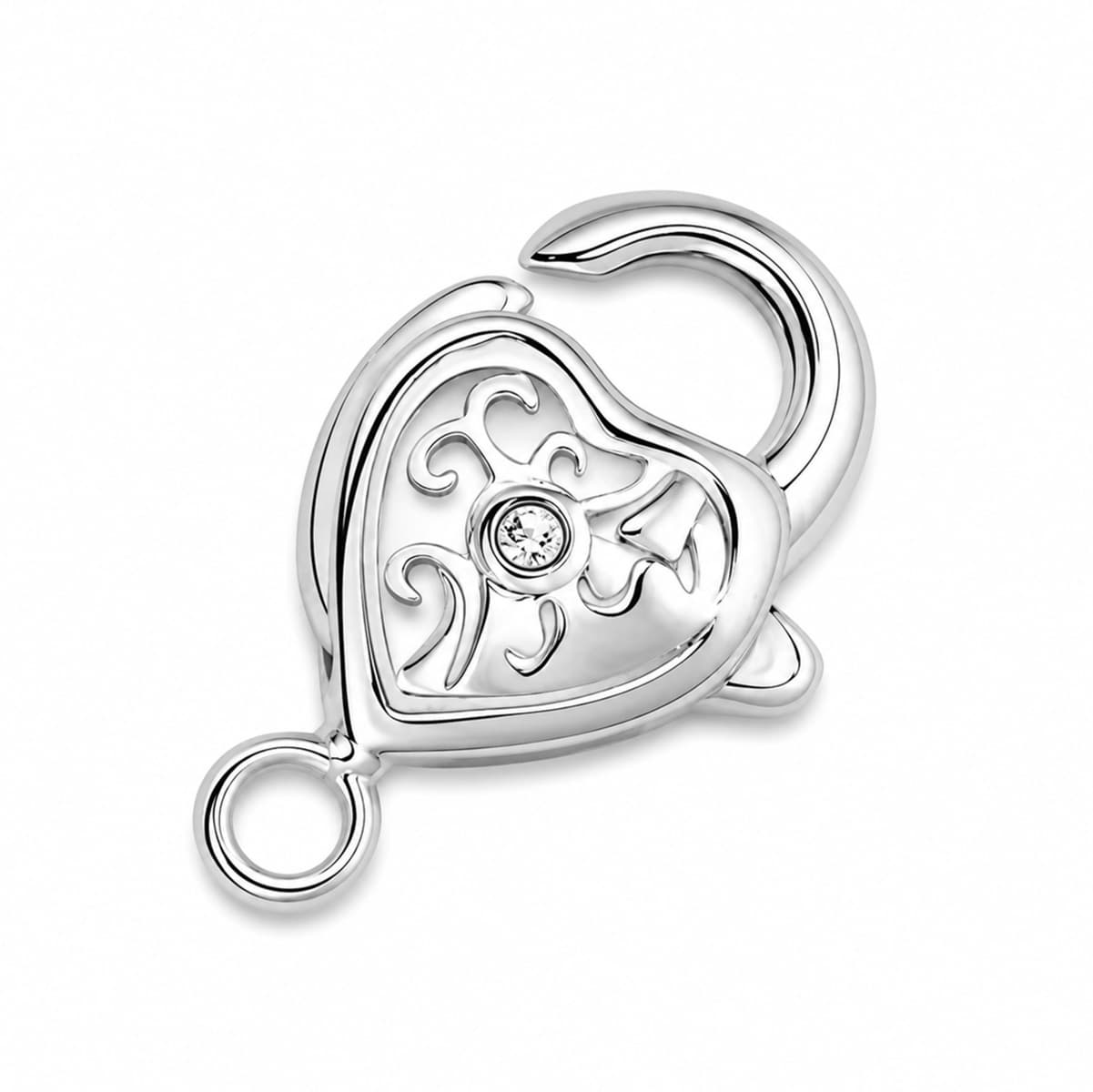 Verschluss Herz Karabiner verziert 17x10mm mit Zirkon, Silber 925  