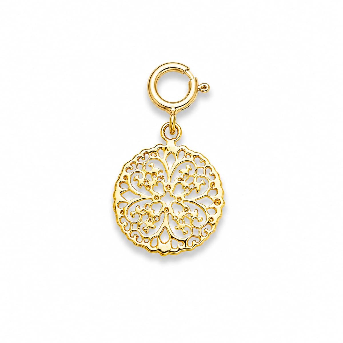 Charm Fiore cesellato 13 mm con anello a molla, argento placcato oro