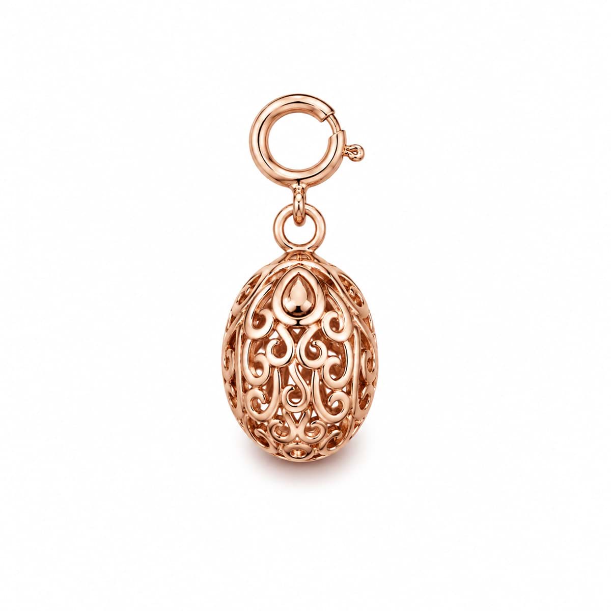 Charm Tropfen ziseliert mit Federring 15x9mm, Silber rosévergoldet