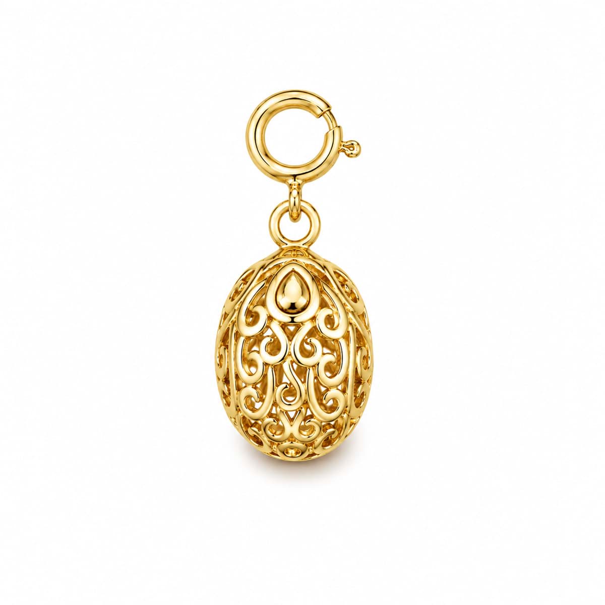 Charm a goccia cesellato con anello a molla, argento placcato oro