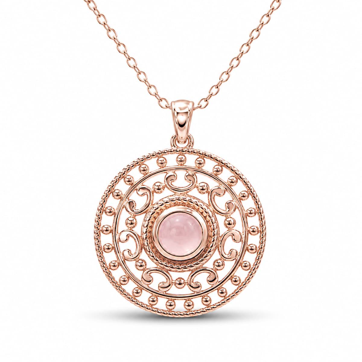 Rosenquarz 25mm zisiliert mit Cabochon Anhänger, Silber rosévergoldet