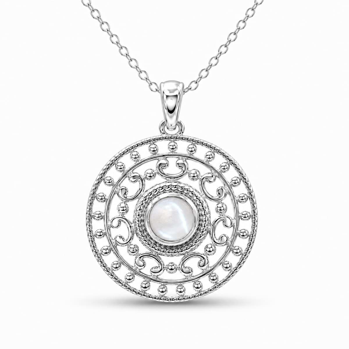 Mondstein weiss 25mm zisiliert mit Cabochon Anhänger, Silber 925