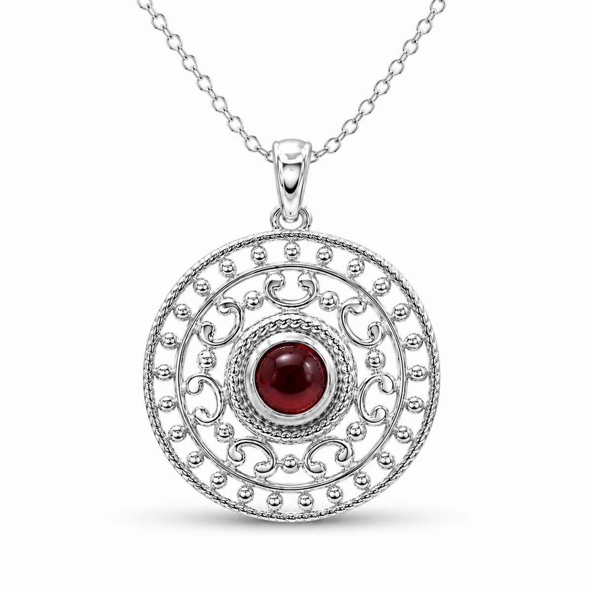 Granat 25mm zisiliert mit Cabochon Anhänger, Silber 925
