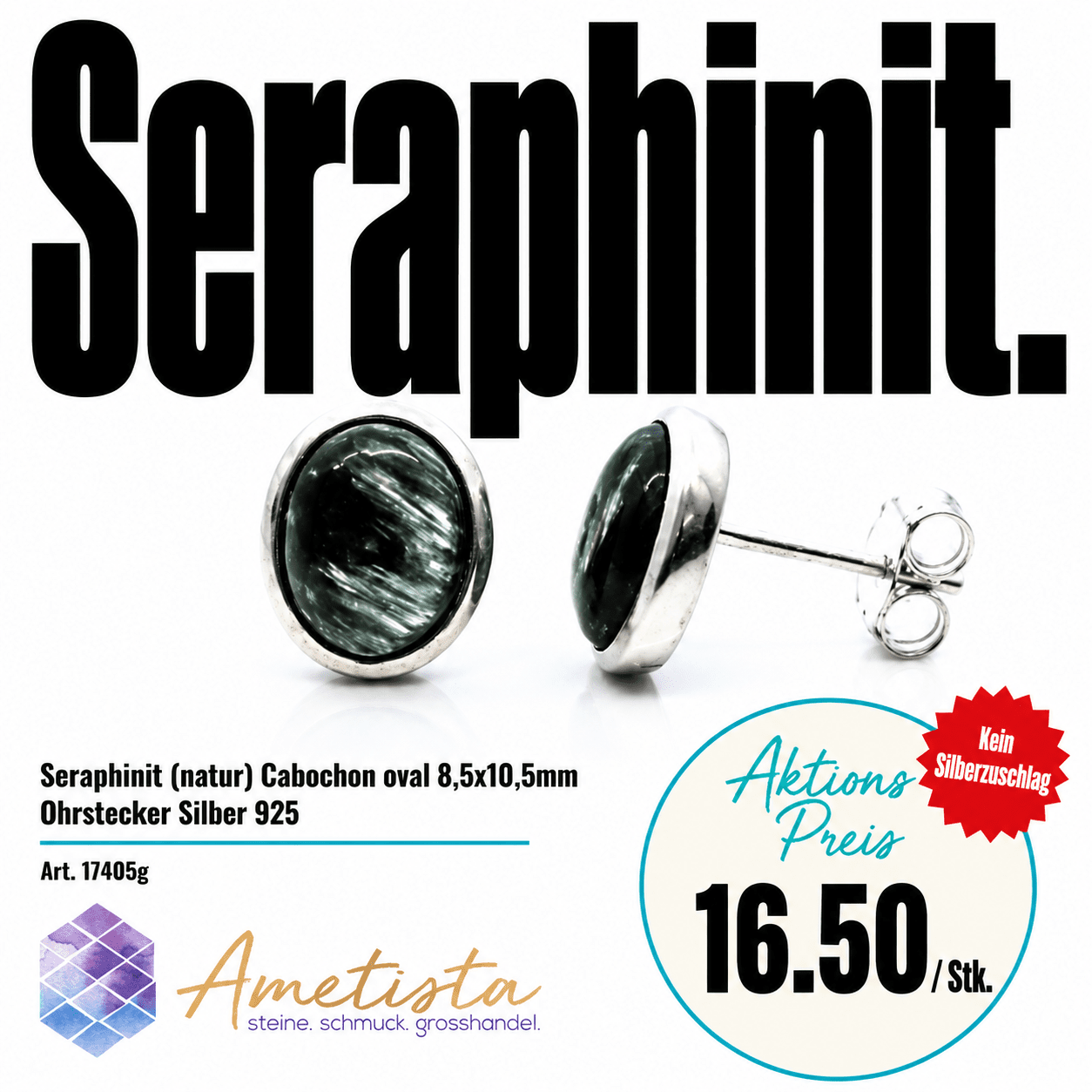 "Cabochon oval". Seraphinit. Ohrstecker. Silber 925