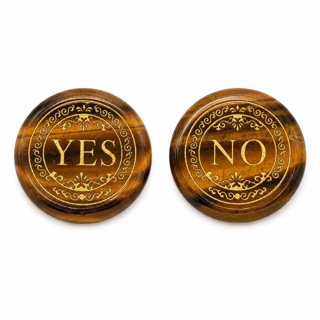 Occhio di tigre, tondo 30x6,5 mm "YES/NO" 