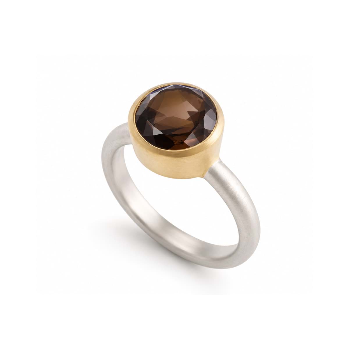 Rauchquarz fac. Cabochon 9mm Bi-Color Ring
