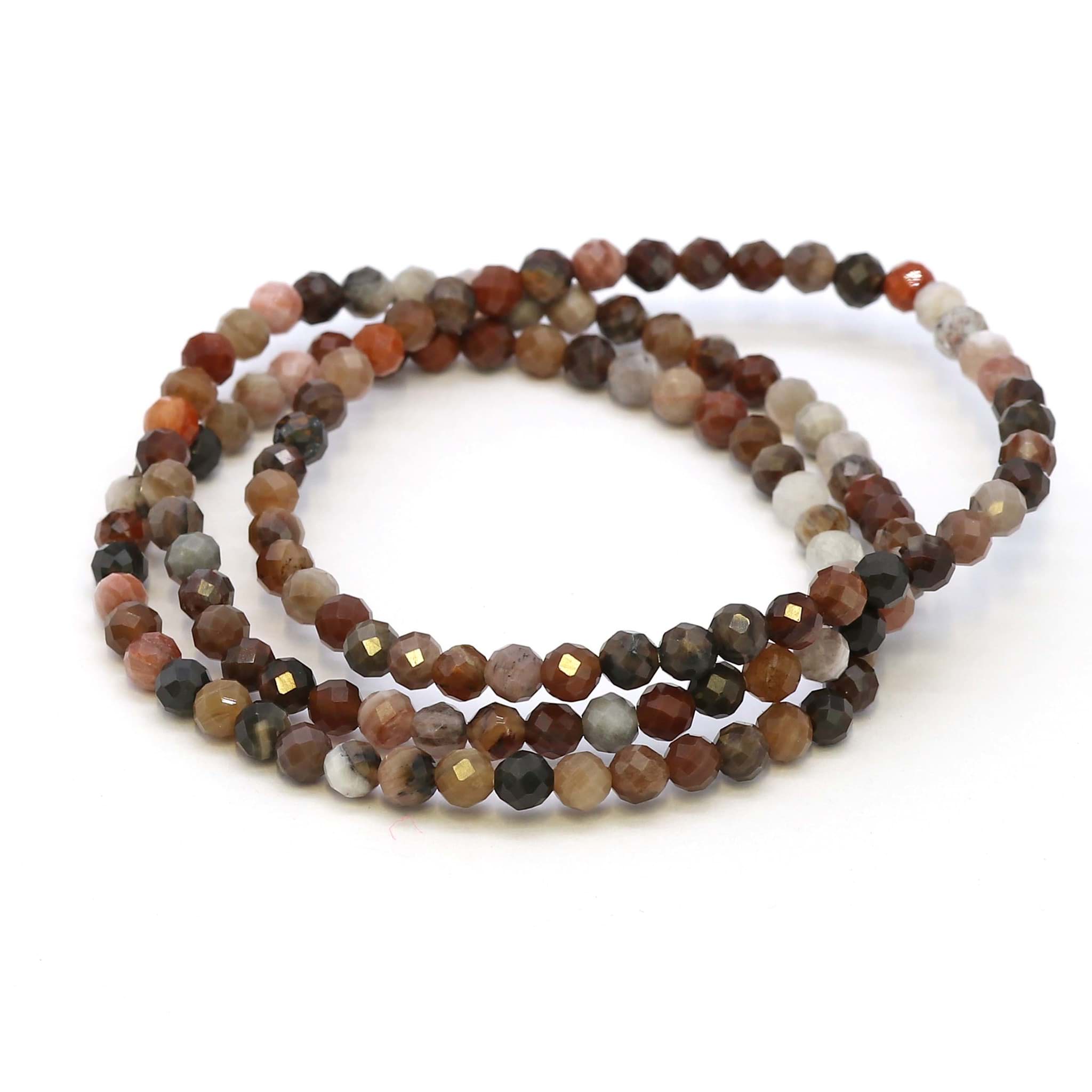Versteinertes Holz fac. Kugeln  4mm Armband (Silver Leaf)