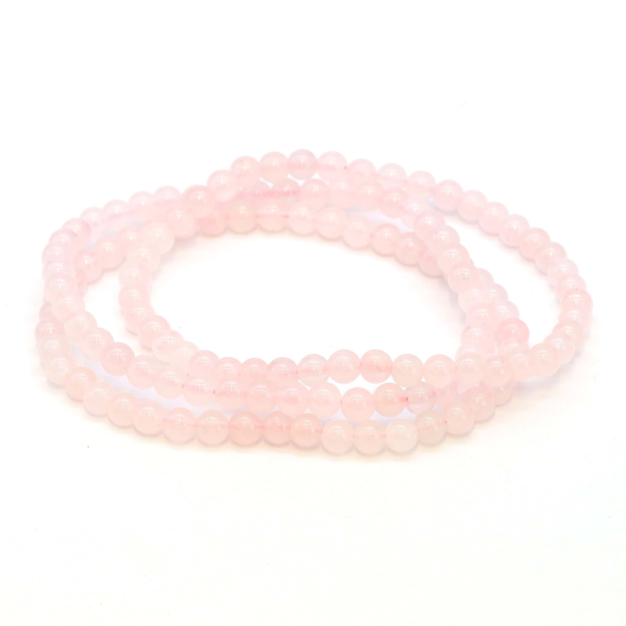 Braccialetto con perline tonde di Quarzo rosa da 4 mm (al naturale, Madagascar)
