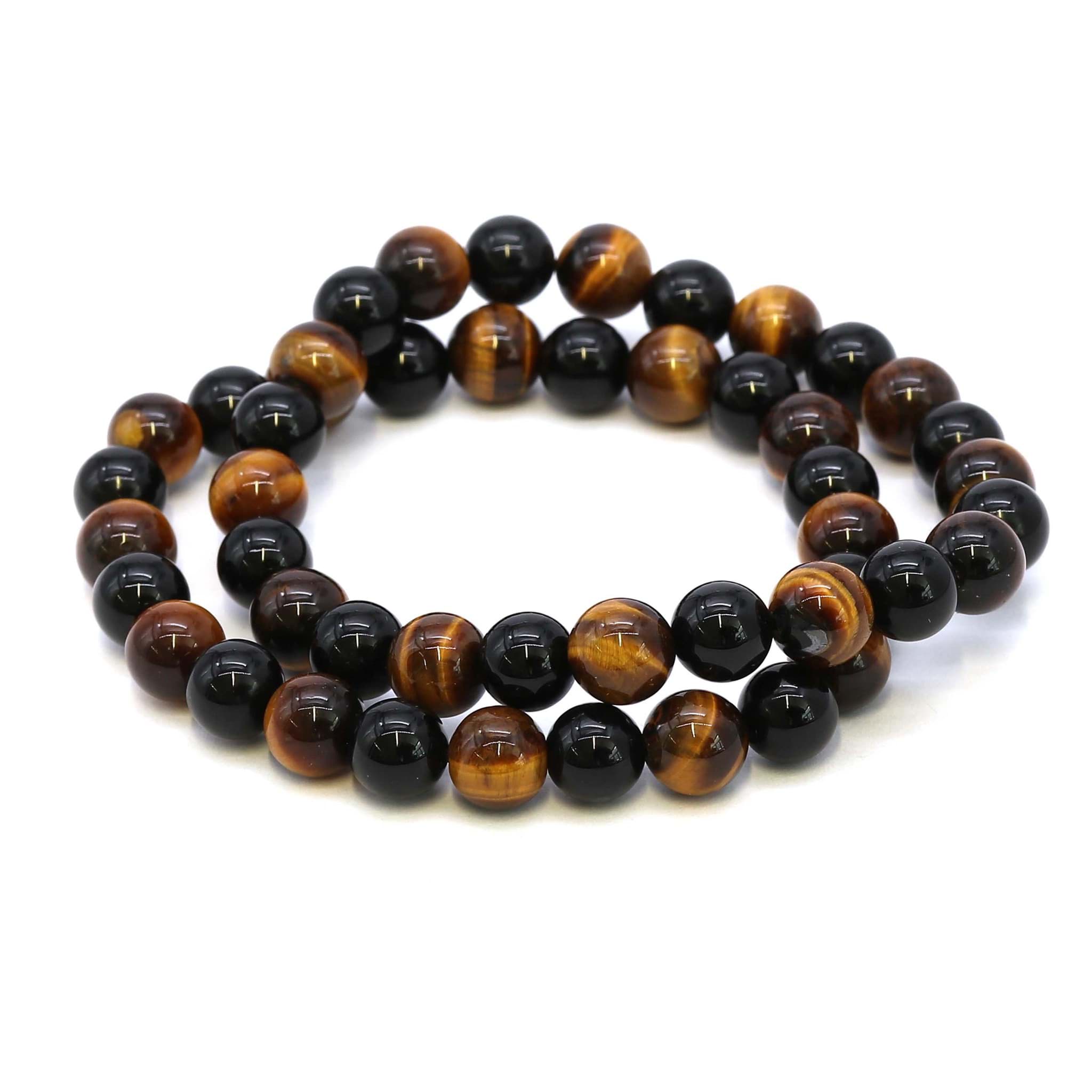Bracelet en boules d'onyx et d'oeil de tigre de 8 mm (one-one)