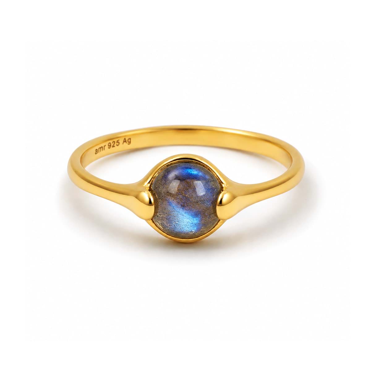 Labradorit 'World in your Hands' Cab. 7mm Ring, Silbe 925 vergoldet