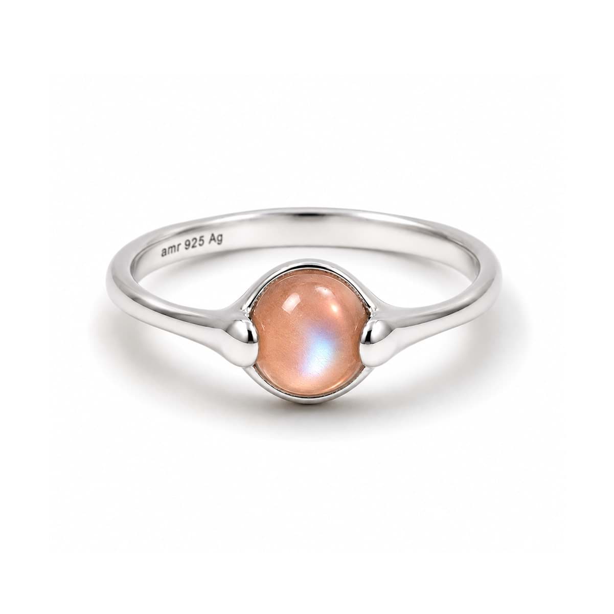 Mondstein 'World in your Hands' Cab. 7mm Ring, Silber 925 (peach)
