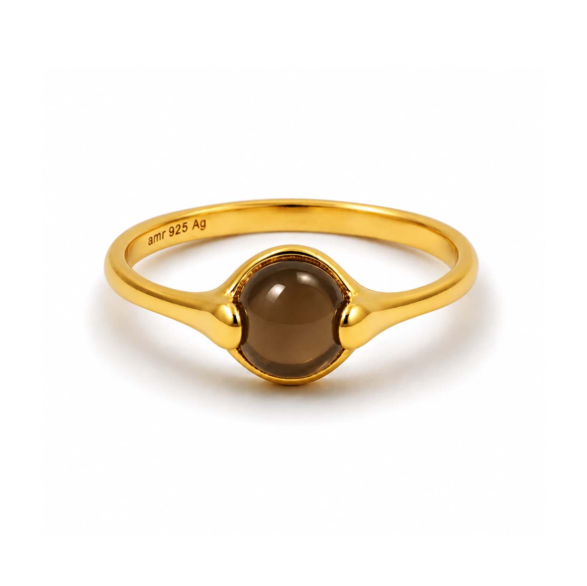 Rauchquarz 'World in your Hands' Cab. 7mm Ring, Silber 925 vergoldet