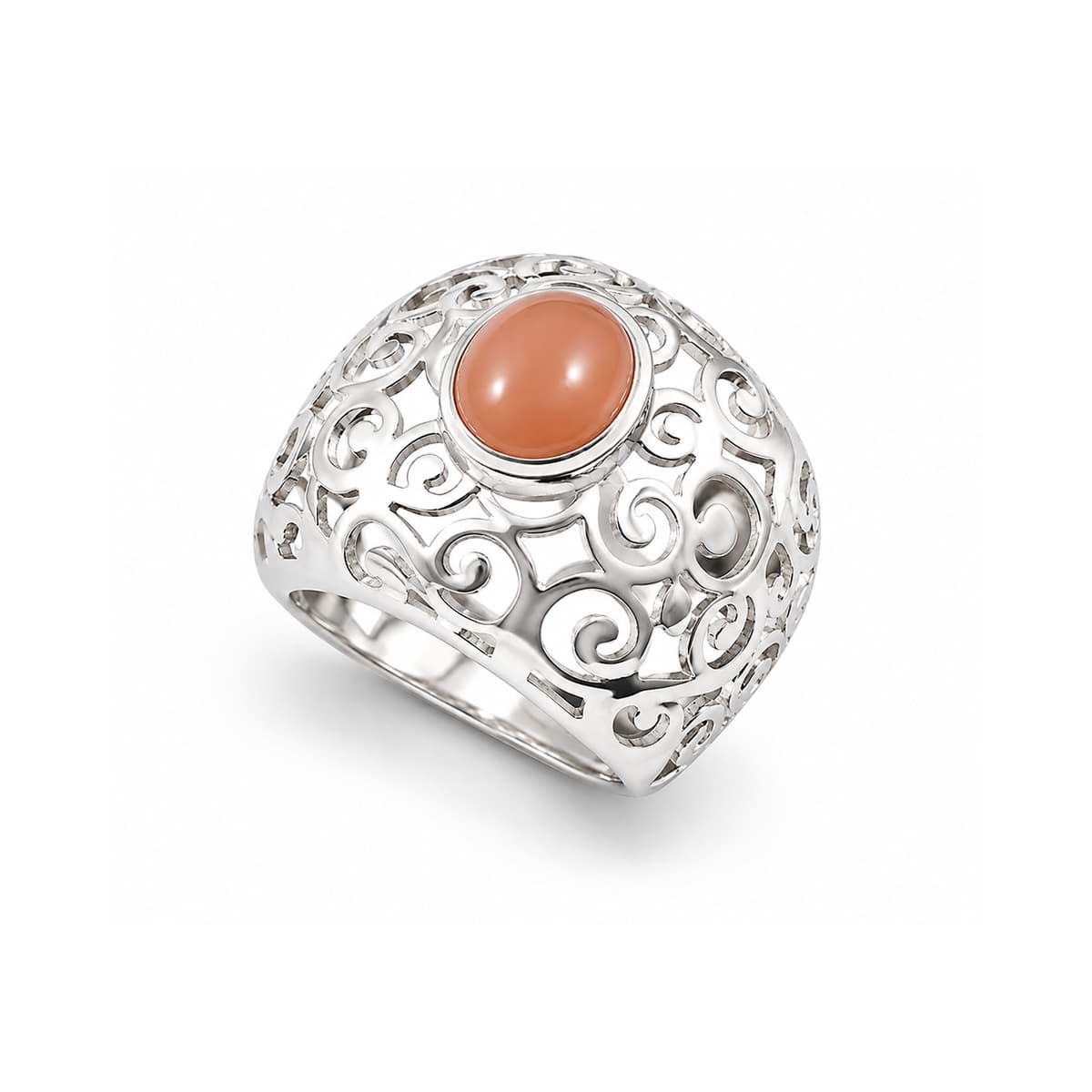 Mondstein pink Cabochon 10x12mm zisiliert Ring, Silber 925