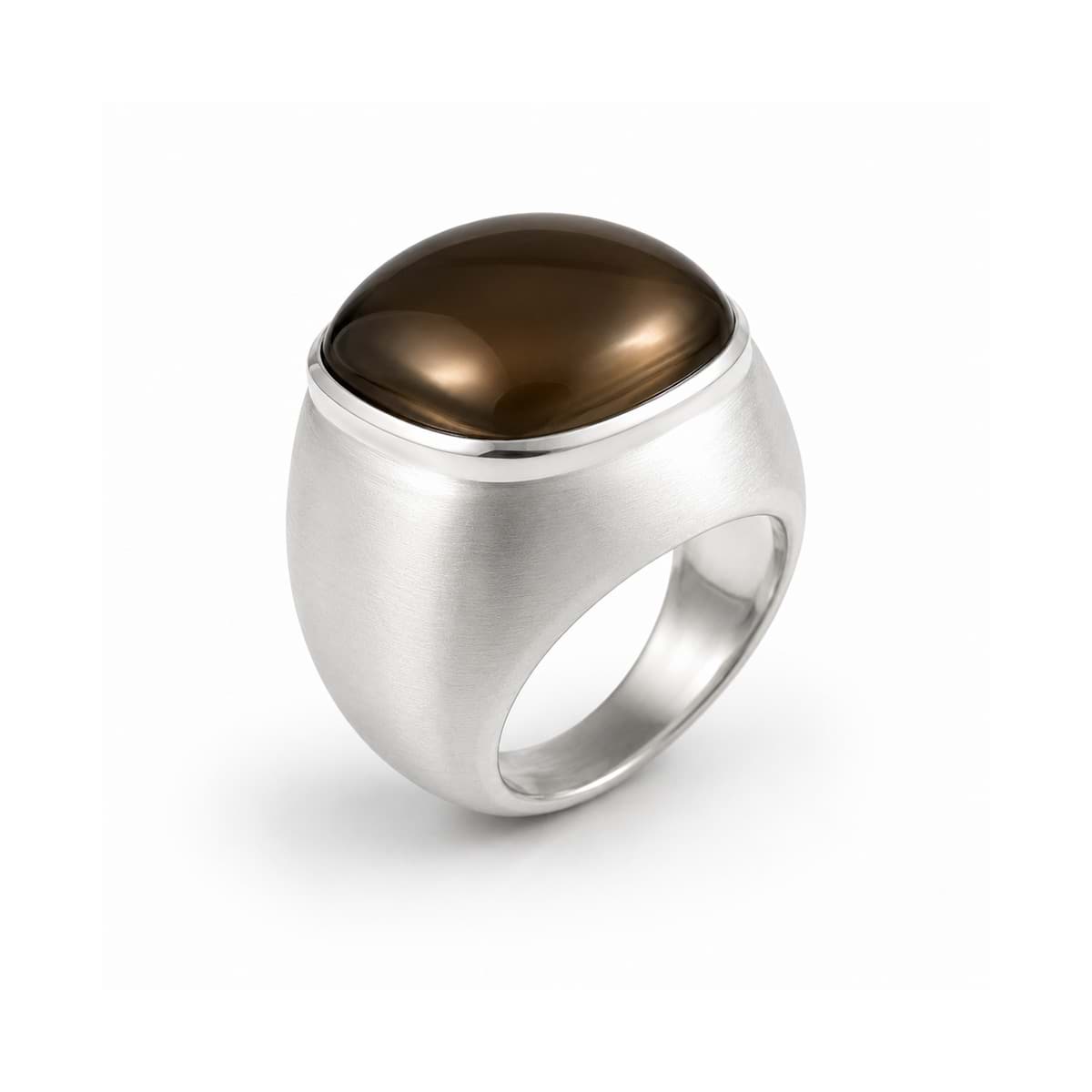 Rauchquarz 17mm Cabochon Rechteck Ring, Silber 925 