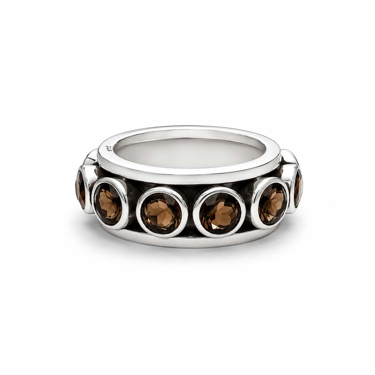 Rauchquarz mit ca. 10 fac. Cabochons Ring, Silber 925