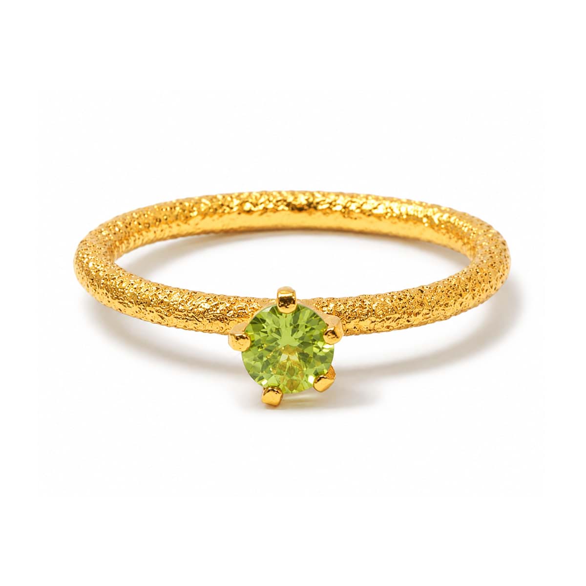 Peridot "Queen for a day" fac.  4mm gehämmert Ring, Silber 925 vergoldet