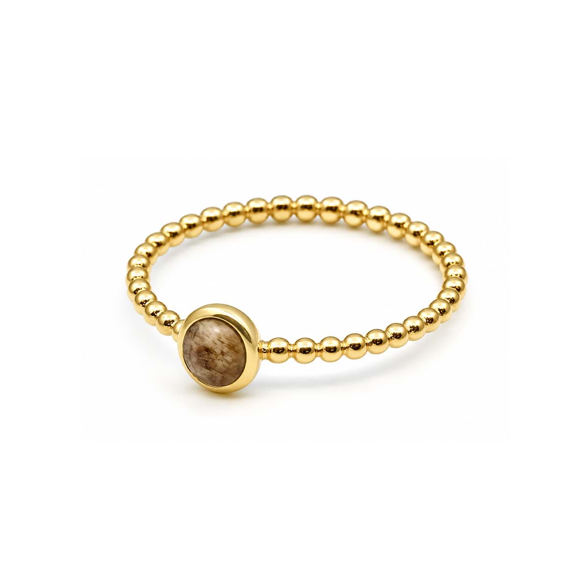 Versteinertes Holz Cab. 5mm "34 Beads" Ring, Silber 925 vergoldet