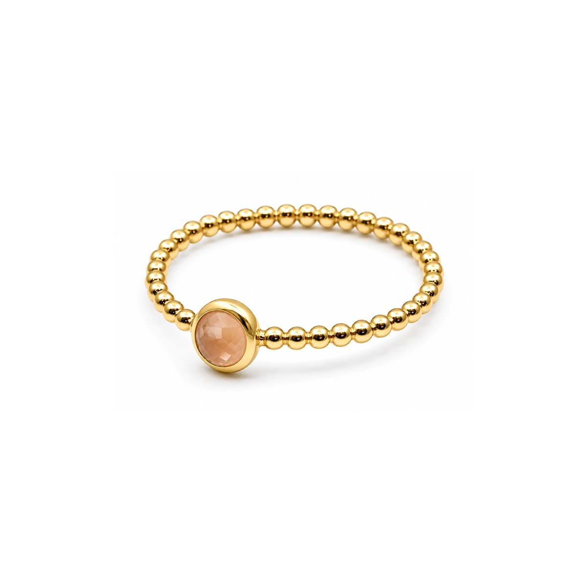Mondstein peach Cab. 5mm "34 Beads" Ring, Silber 925 vergoldet
