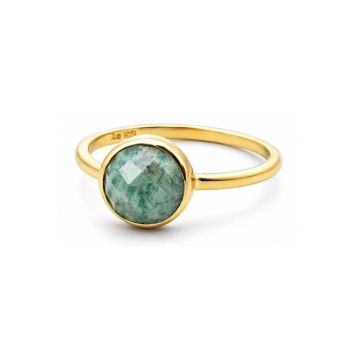 Amazonite facettée. Cabochon 10mm bague, argent 925 doré