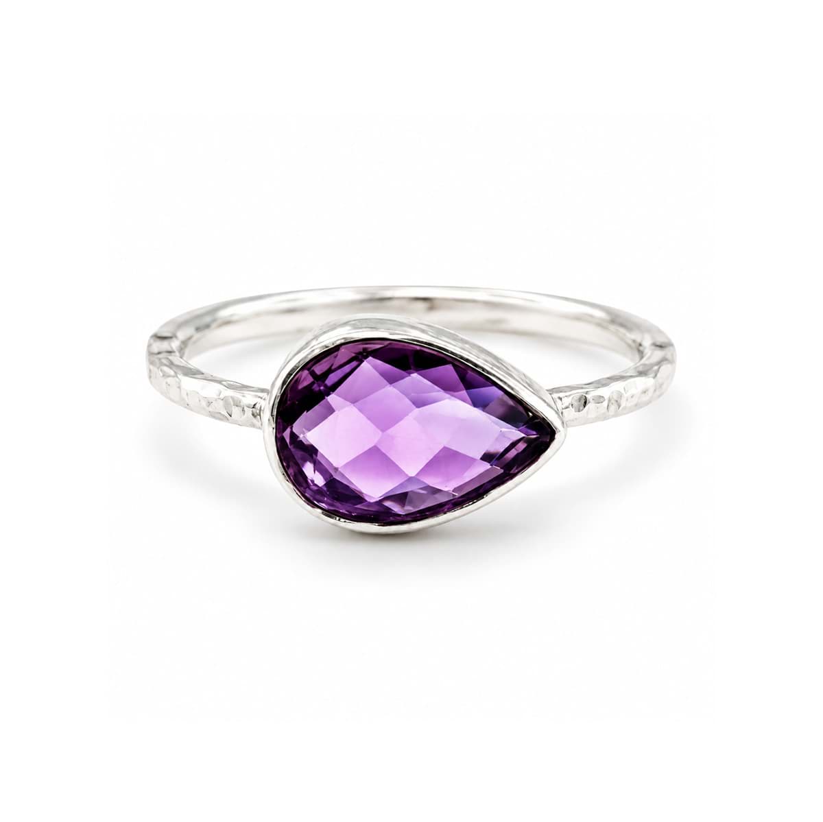 Amethyst fac. Tropfen 9x12mm Ring, gehämmert, Silber 925