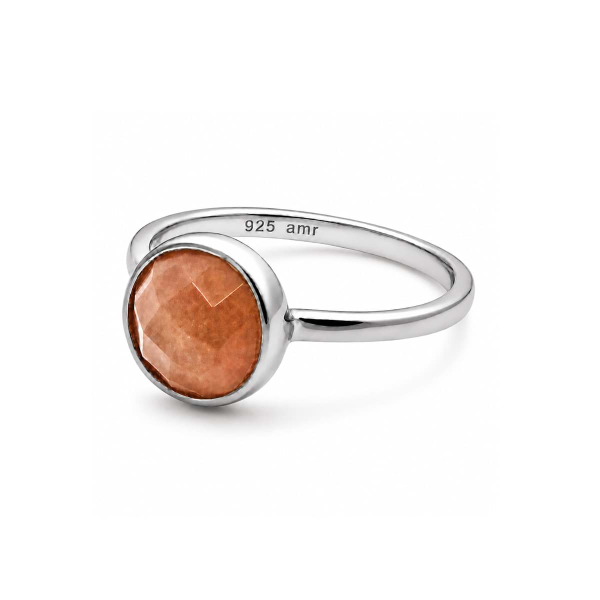 Mondstein peach fac. Cabochon 10mm Ring, Silber 925 rhodiniert