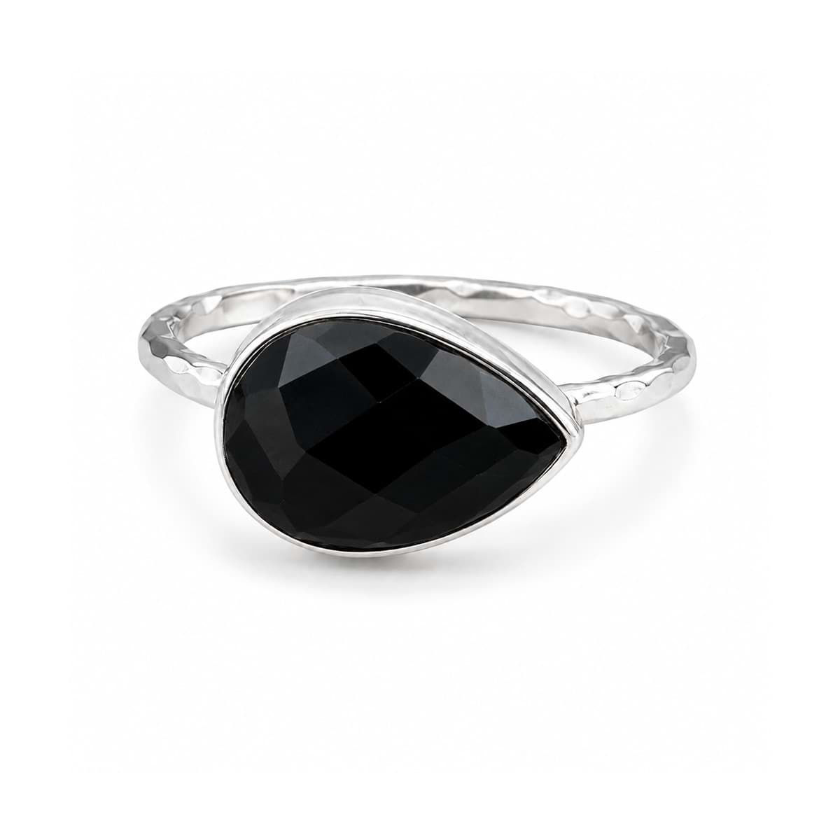 Onyx fac. Tropfen 9x12mm Ring, gehämmert, Silber 925