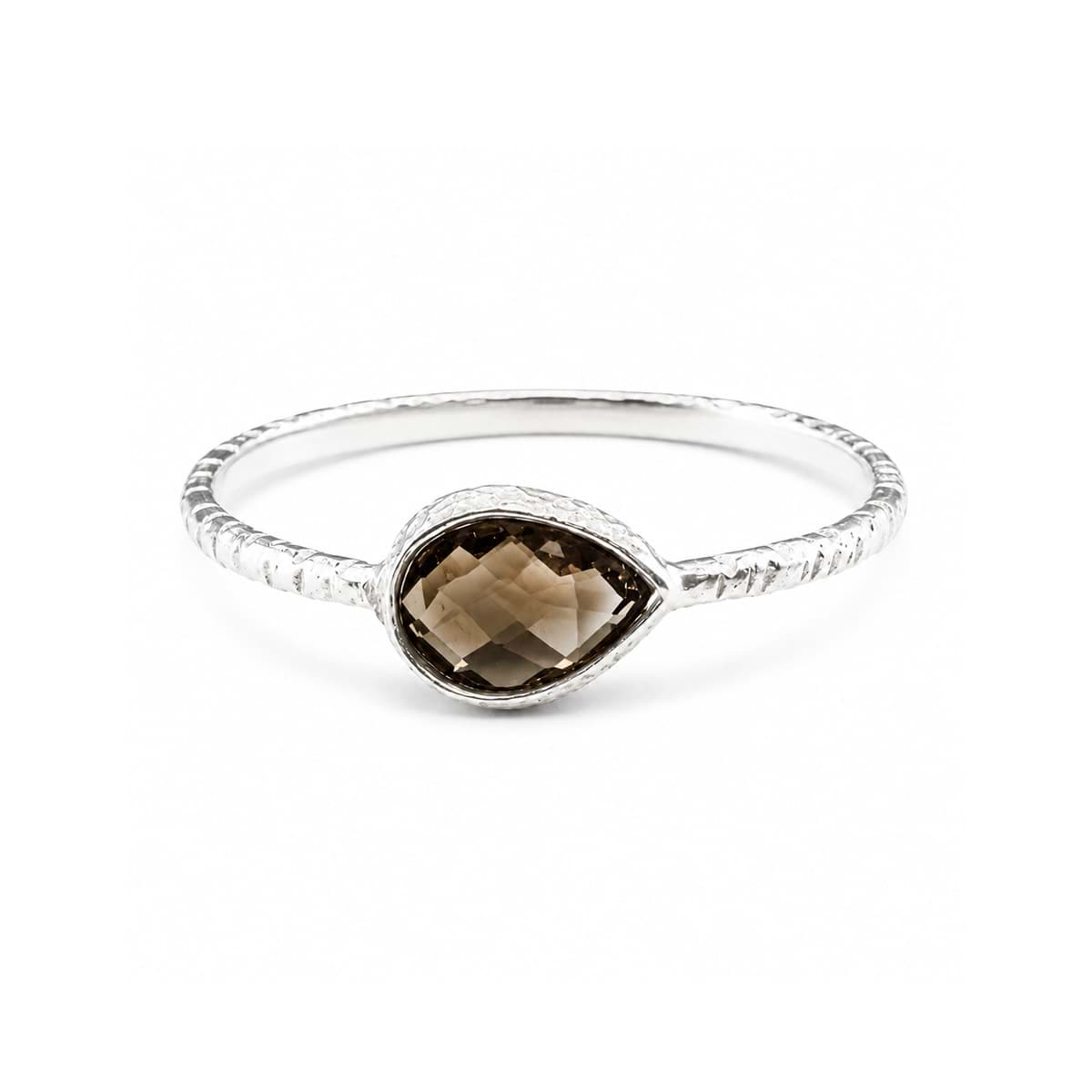 Rauchquarz fac. Tropfen 6x8mm Ring, gehämmert, Silber 925