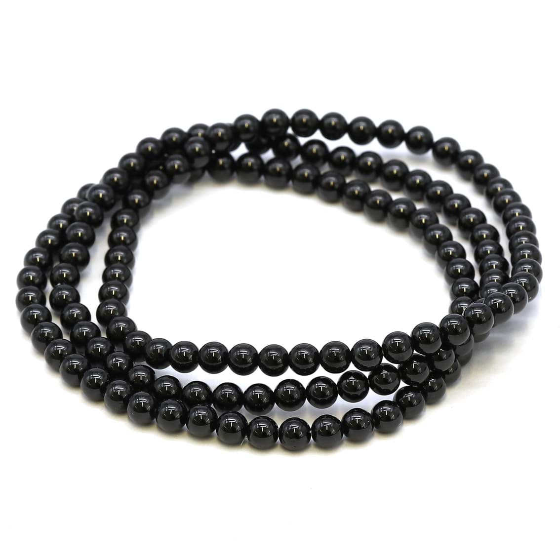 Bracciale con perline tonde di Spinello da 4 mm (nero)