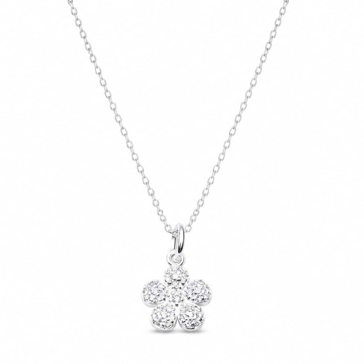 Blume mit CZ Halskette 39 + 5cm, Silber 925