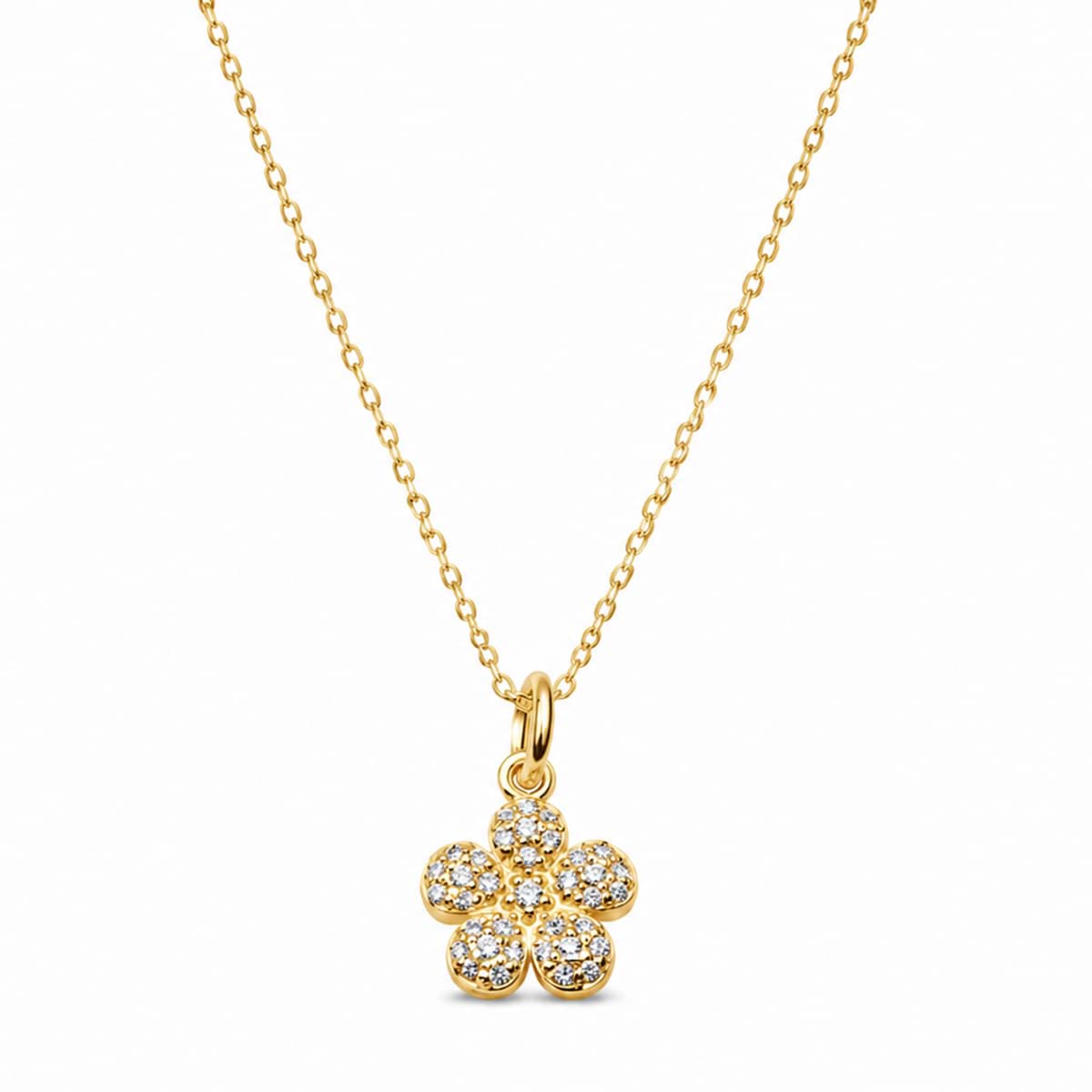 Blume mit CZ Halskette 39 + 5cm, Silber 925 vergoldet