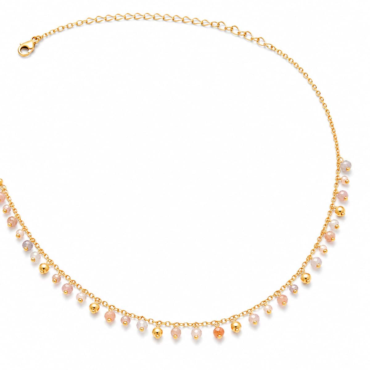 Multicolore Pierre de lune "Amina-Dorée" Collier avec pierres facettées de 3mm. 40cm plus 5cm de chaîne d'extension. Argent 925 plaqué or