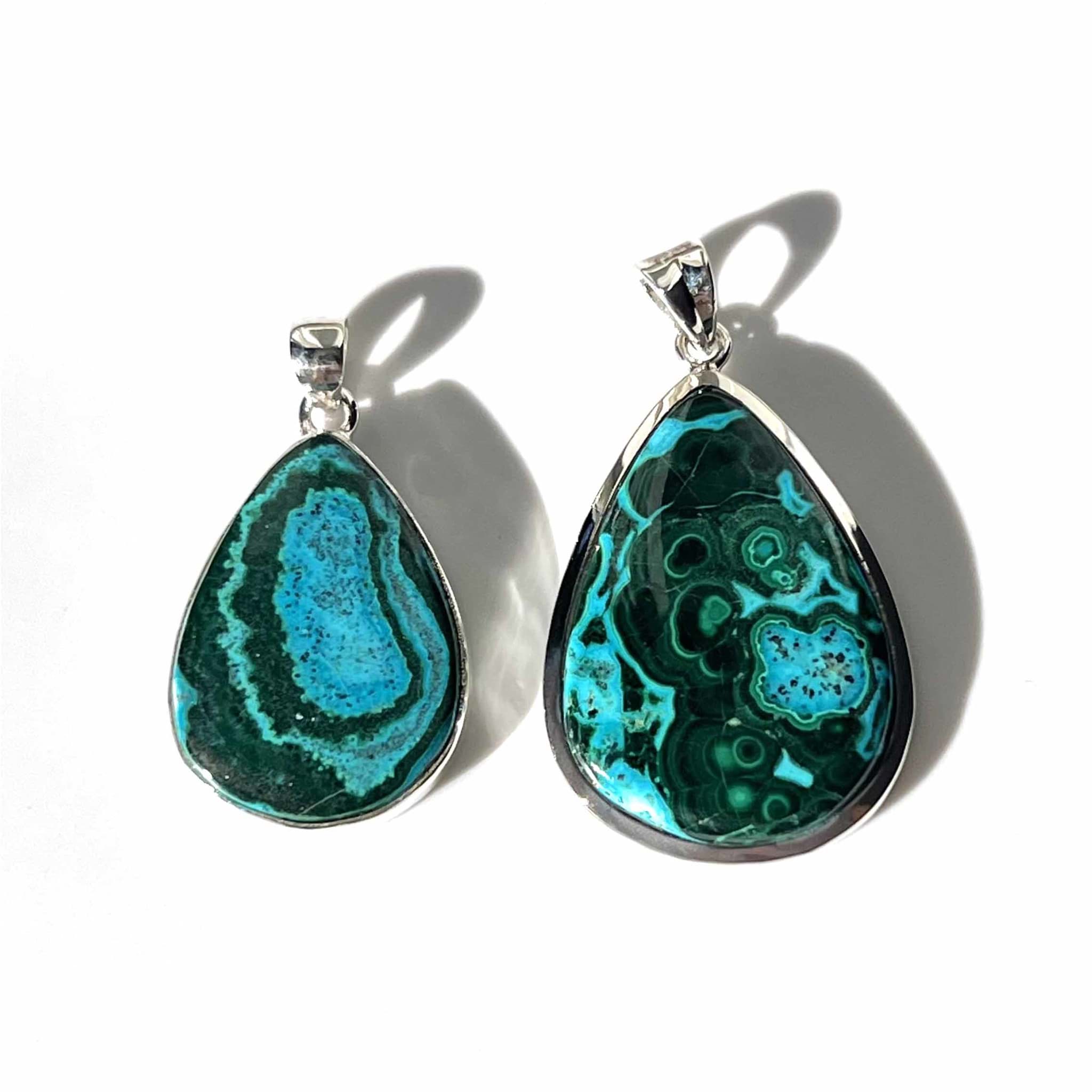 Chrysokoll-Malachit Anhänger, Silber 925 (Set à 2 Stück = 25.84gr.)