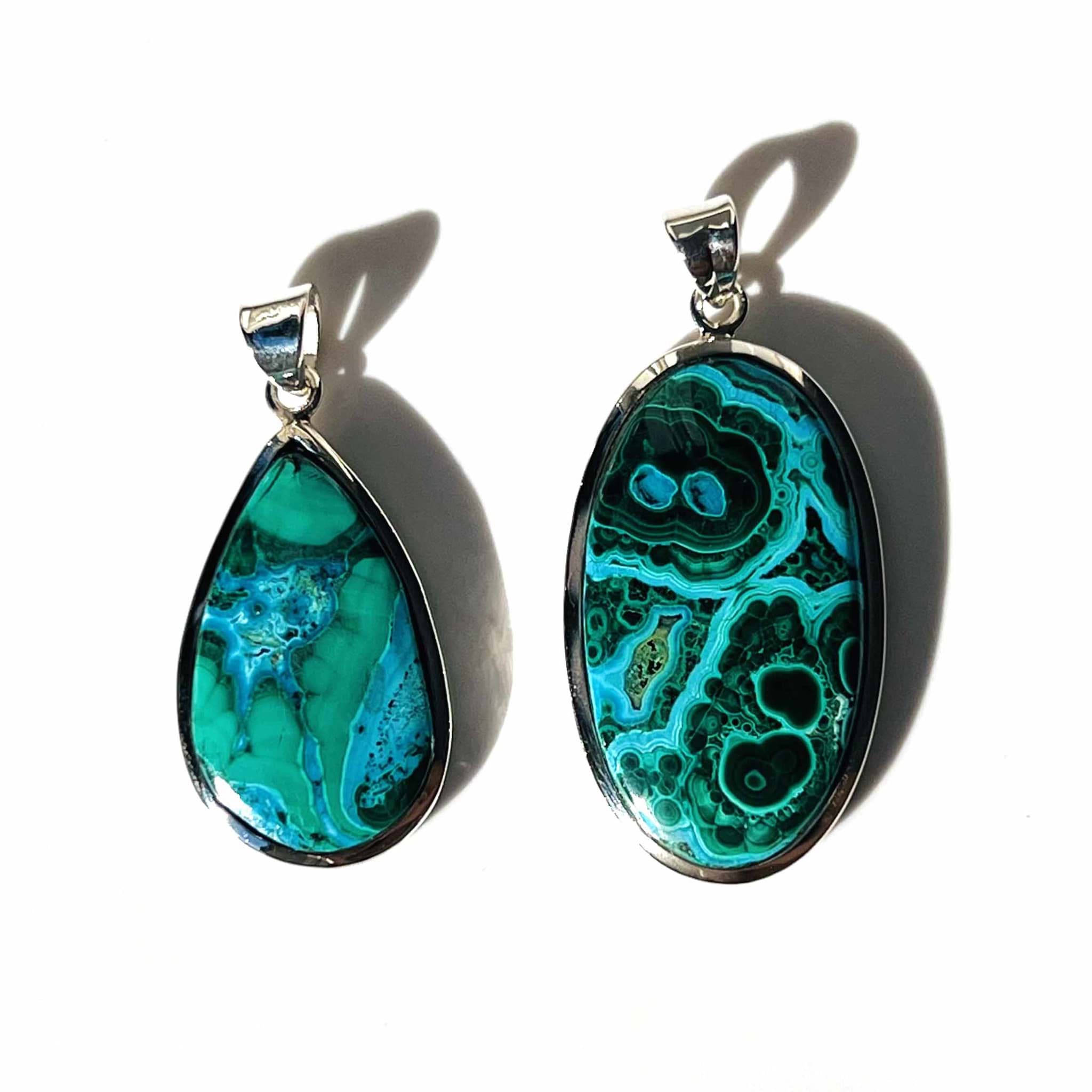 Chrysokoll-Malachit Anhänger, Silber 925 (Set à 2 Stück = 25.76gr.)