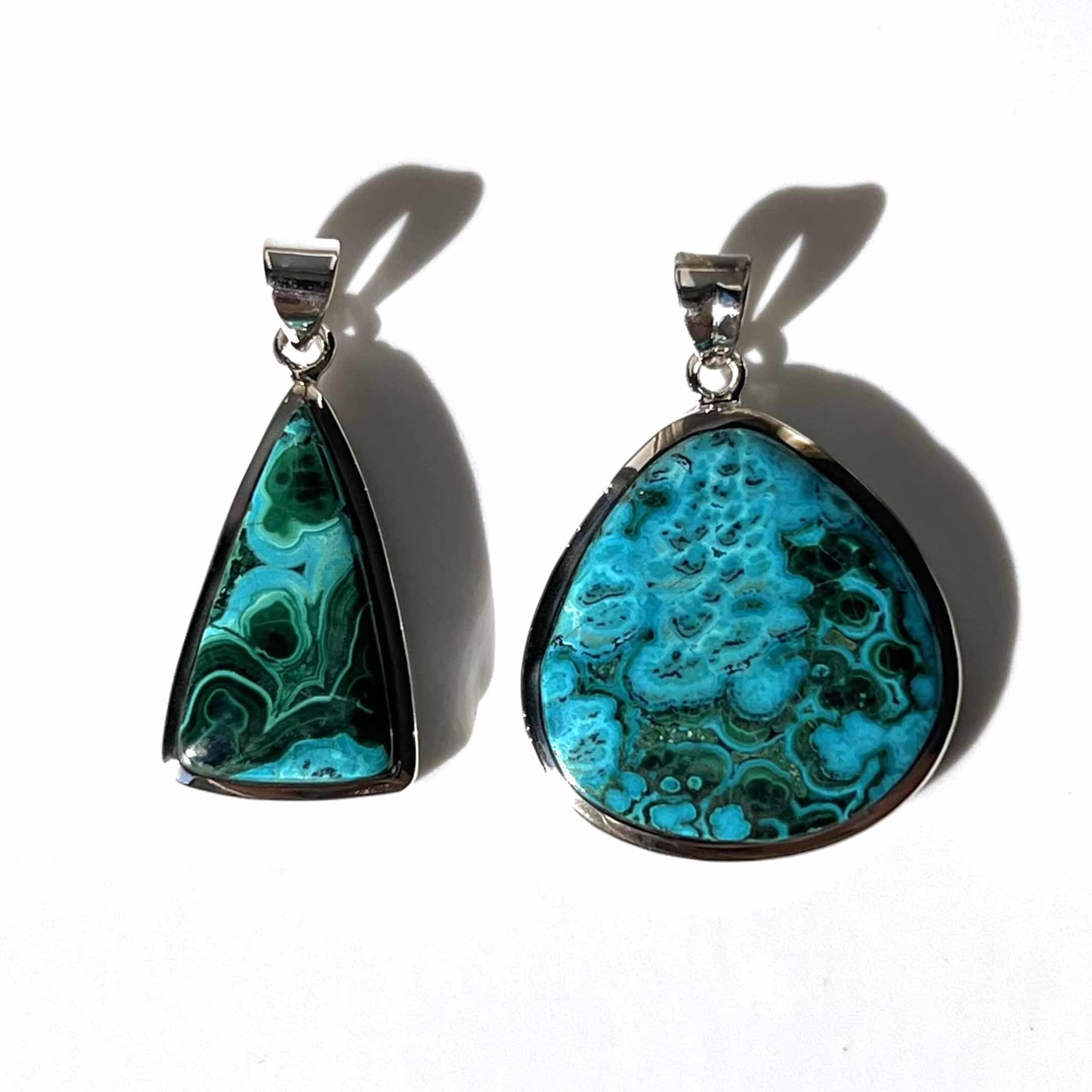Chrysokoll-Malachit Anhänger, Silber 925 (Set à 2 Stück = 22.25gr.)