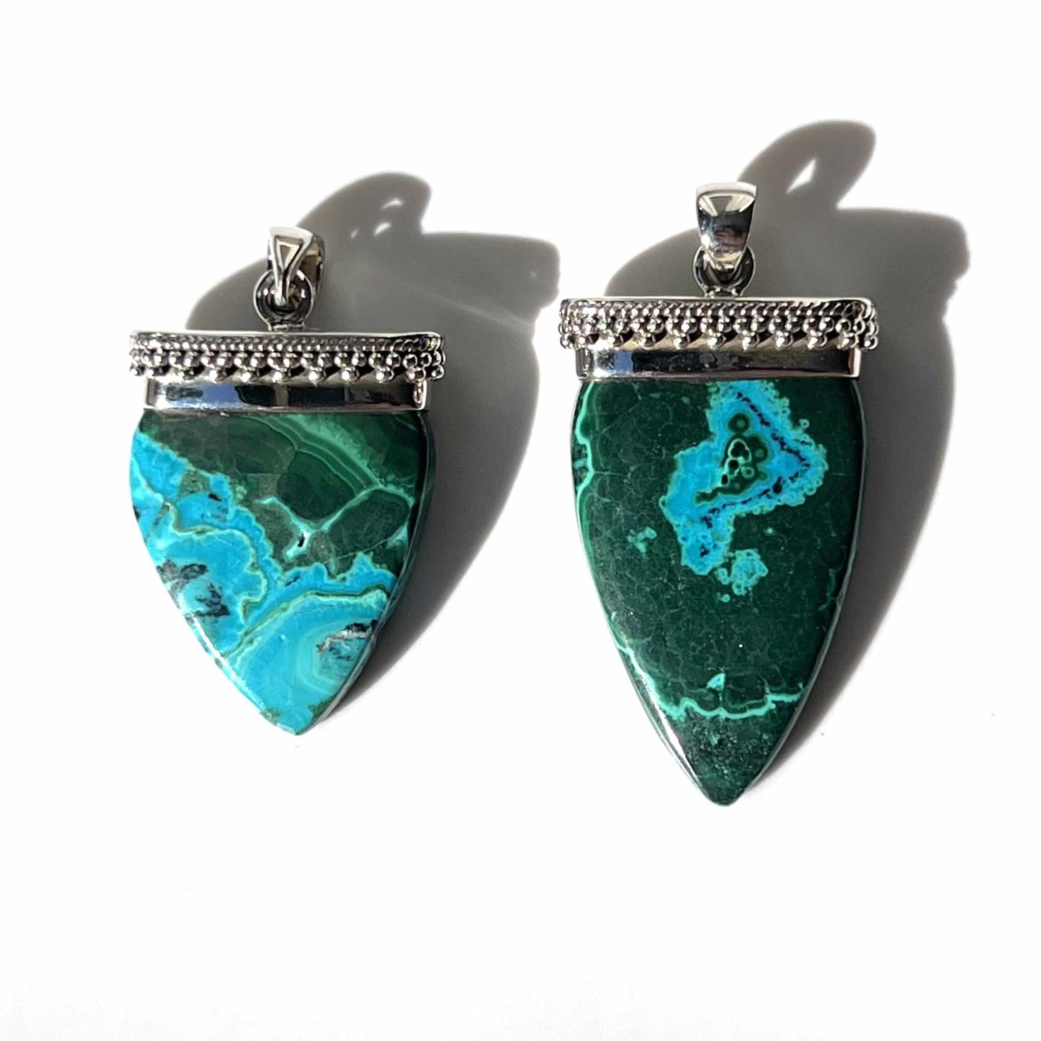 Chrysokoll-Malachit Anhänger, Silber 925 (Set à 2 Stück = 29.09gr.)
