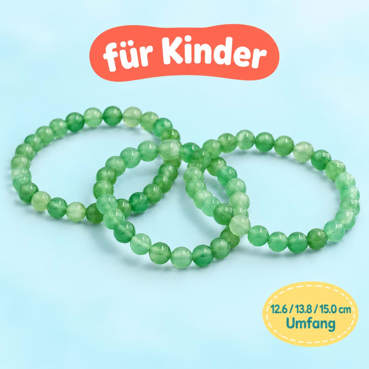 Set di braccialetti per bambini con perline Avventurina (3x 12,6, 13,8 e 15,0 cm ciascuno)