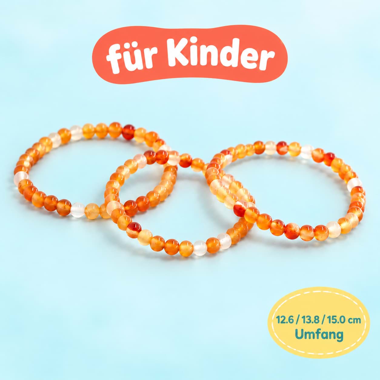 Karneol Kugeln  Kinder Armband-Set (je 3x 12.6, 13.8 & 15.0cm)