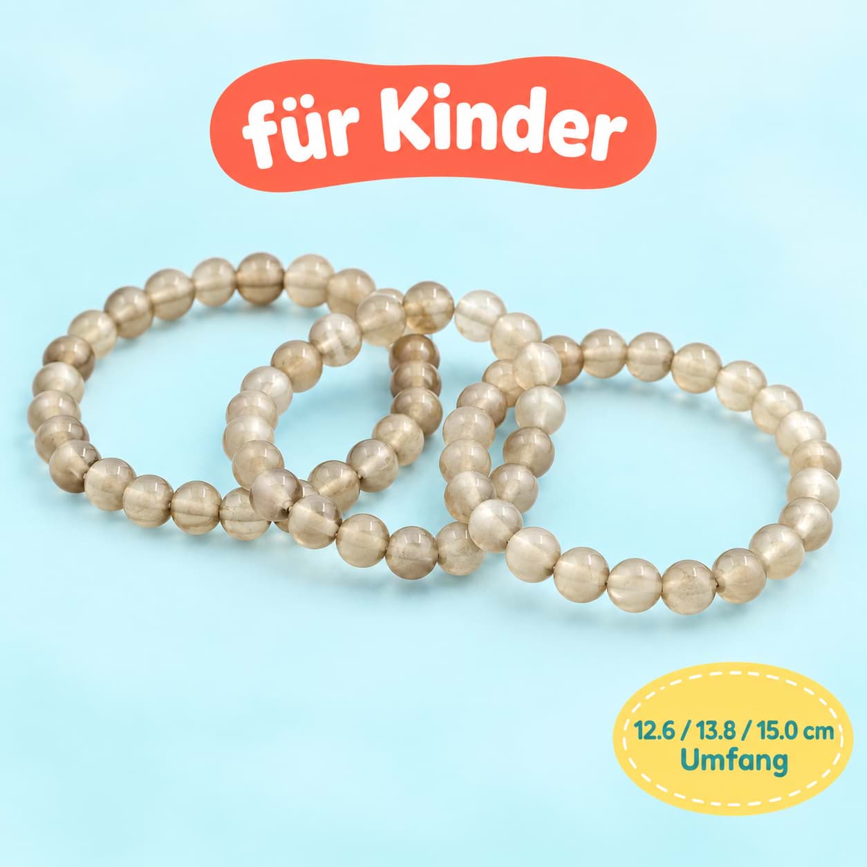 Achat grau Kugeln 6mm Kinder Armband-Set (je 3x 12.6, 13.8 & 15.0cm)