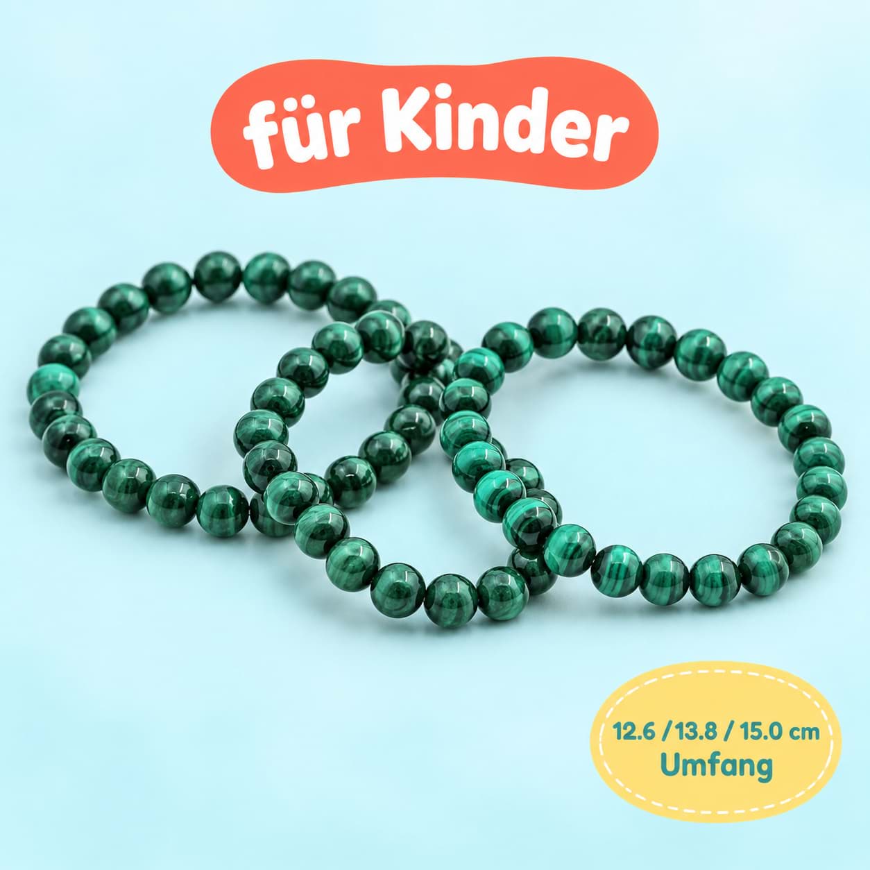 Malachit Kugeln Kinder Armband-Set (je 3x 12.6, 13.8 & 15.0cm)