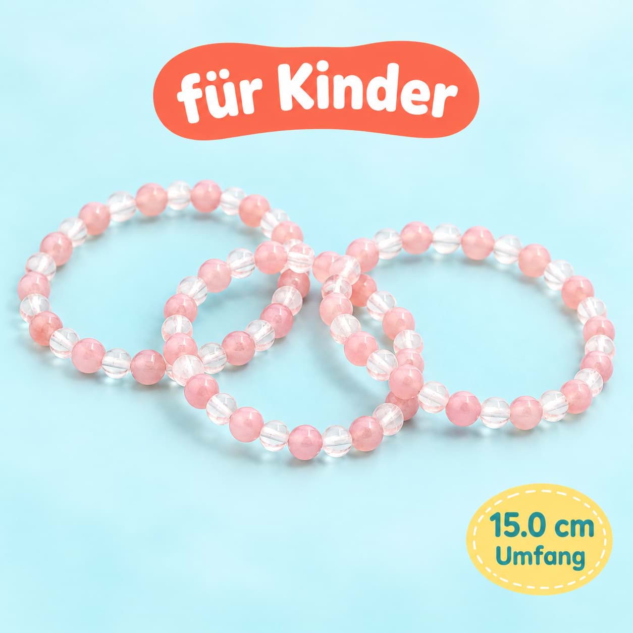 Bergkristall & Rosenquarz Kugeln Kinder Armband (15.0cm)