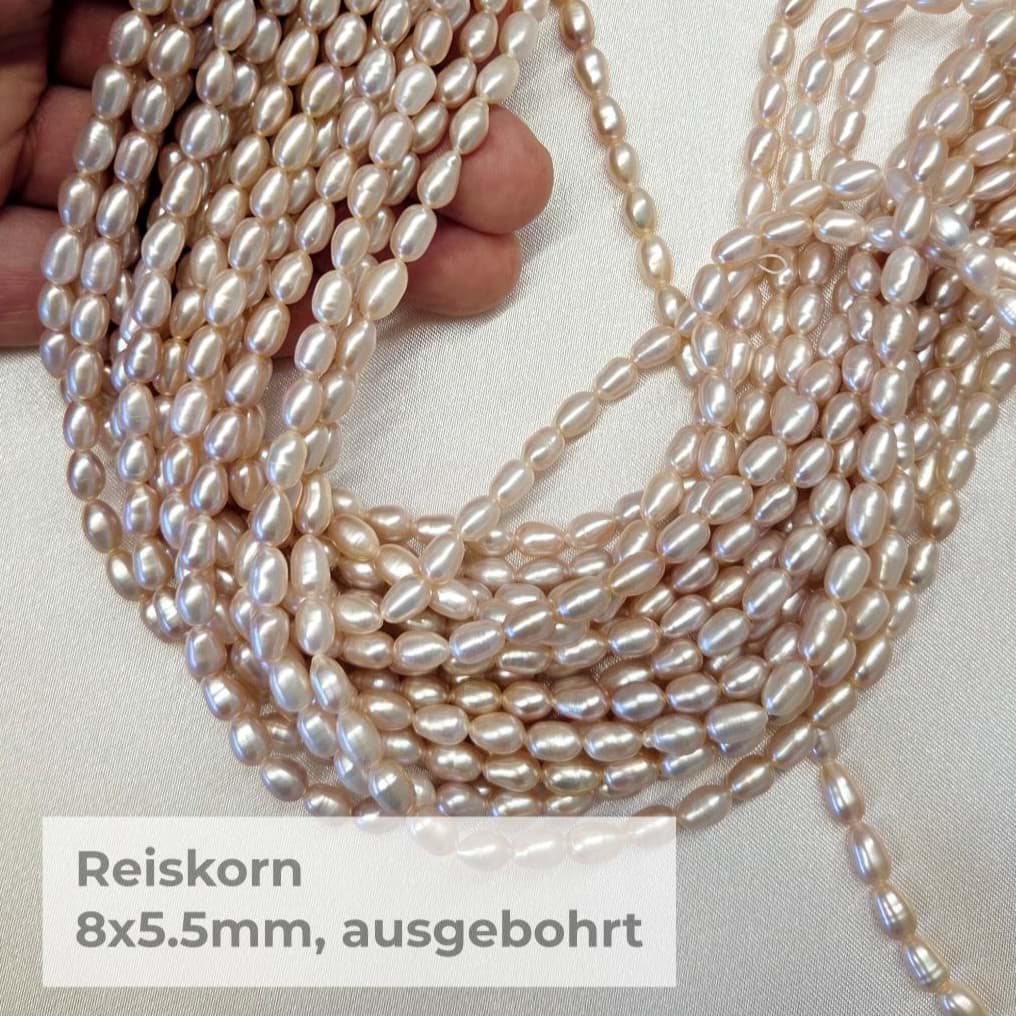 Perlen Reiskorn 8x5.5mm Strang, Flieder. ausgebohrt
