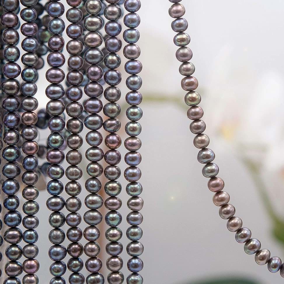 Perles d'eau douce rondes 6.5mm fil de perles (gris)