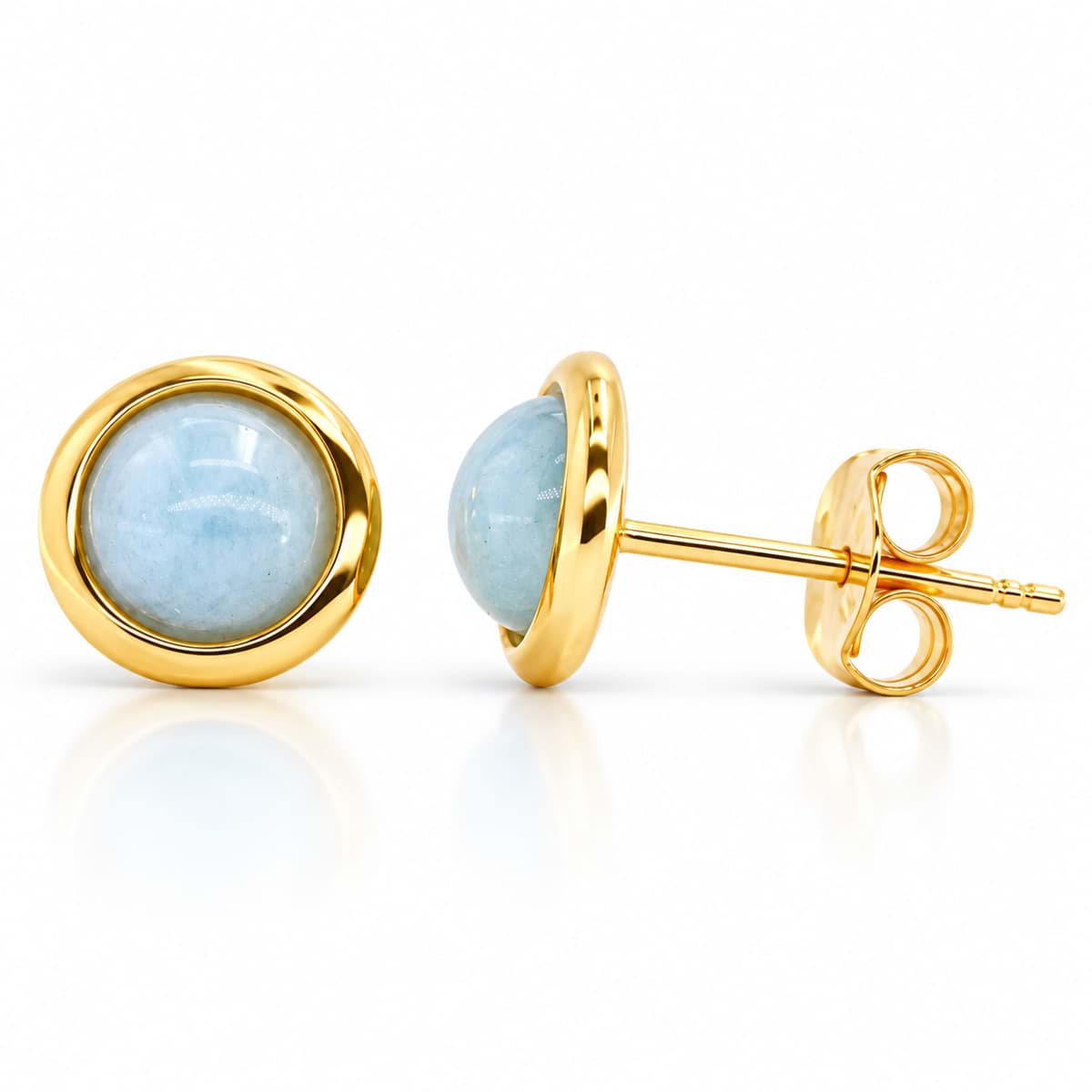 "Cabochon". Aquamarin. Ohrstecker. Silber 925-Vergoldet